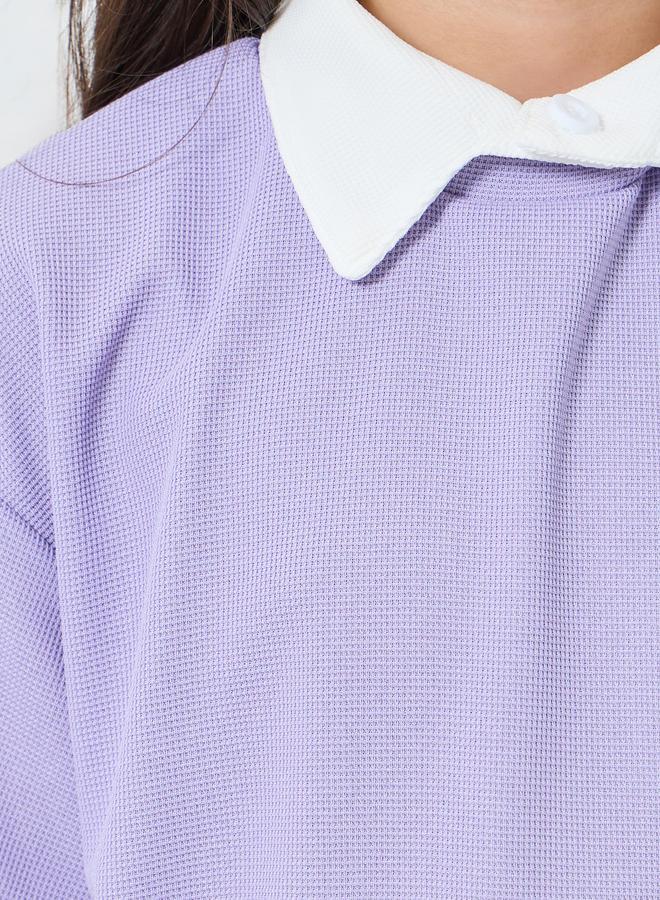 ستايلي مجموعة من بنطال وبلوزة بتفاصيل محبوكة - Image 3